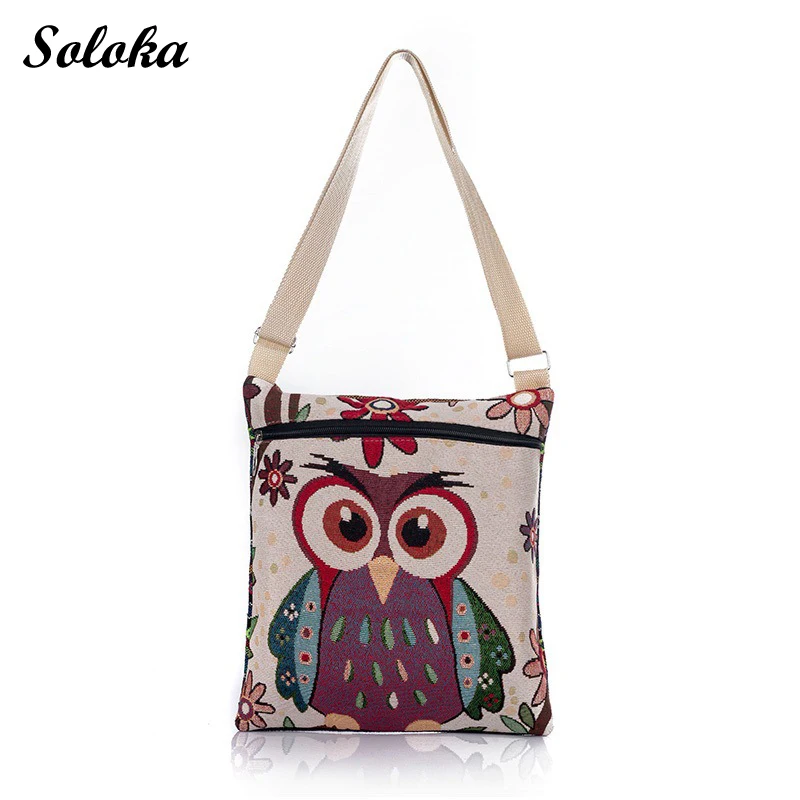 

2019 Summer New Mini Flap Shoulder Handbags Lady Owl Printed Canvas Bags Women Embroidery Small Messenger Bags Female Tote Bags
