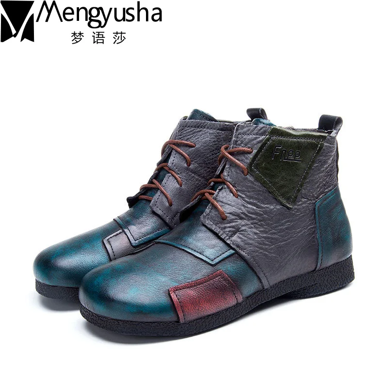 

Fashion Handmade Boots Women Genuine Leather Ankle Shoes Vintage Soft Comfortable Shoes Retro Autumn Winter Snow Boots Plus Size
