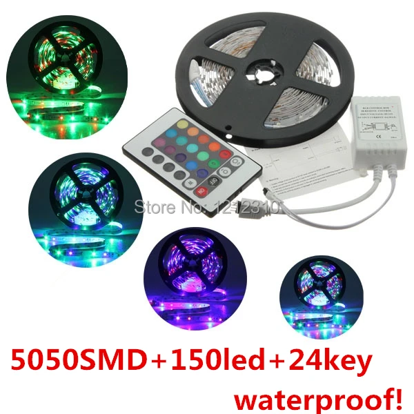 

Free Shipping 5050SMD 12V RGB Led Strip Light 30LEDs/M Waterproof Only RGB/ Changeable Color with 24Keys Controller