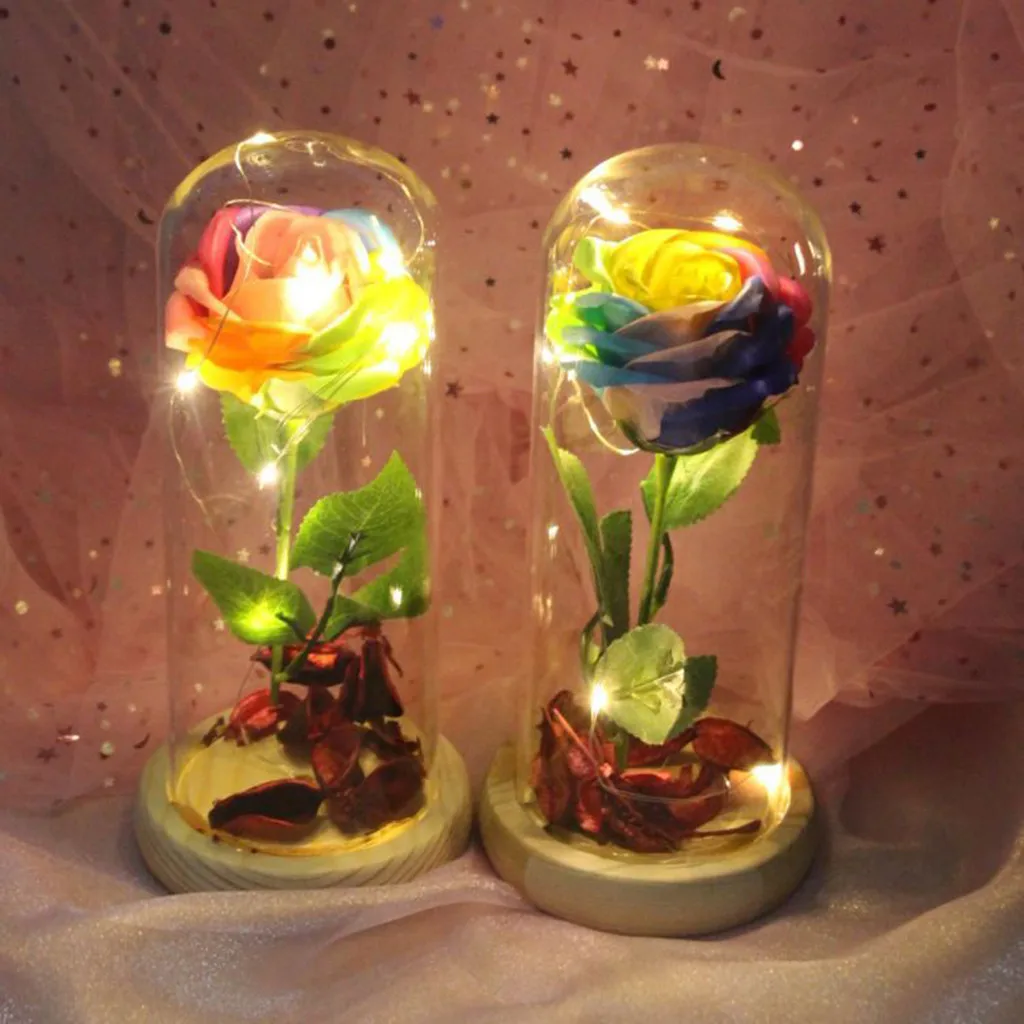 

Romantic Glass roses artificial flowers luminous wreath table decoration accessories Home decor Furnishing New year Gifts