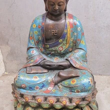 Bi003555 2" Тибет Перегородчатые красный бронзовый алтарь будды Лотоса Шакьямуни Амитабха Шакьямуни