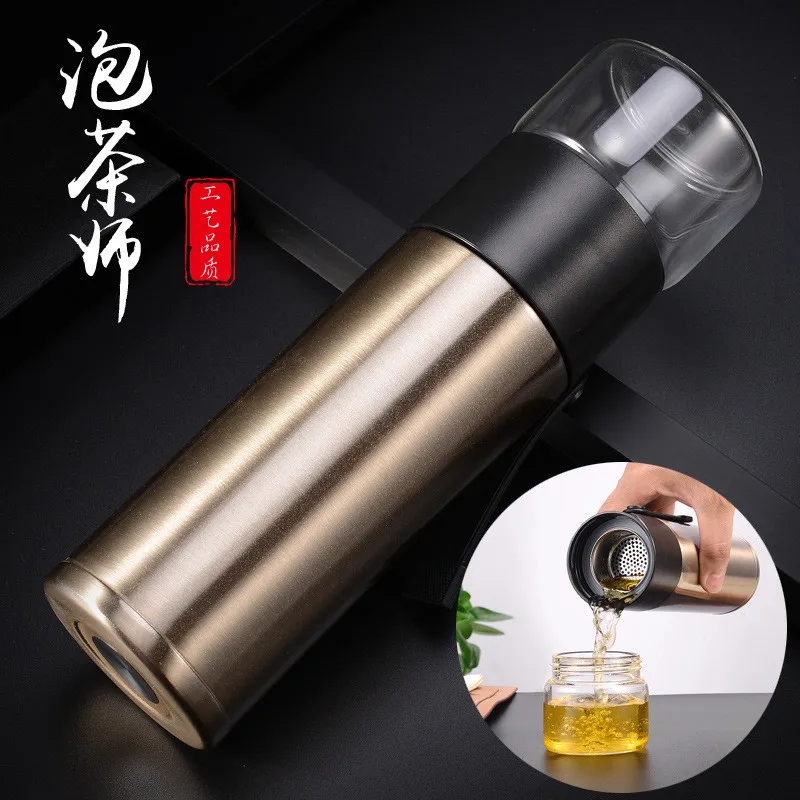 400ml/500ml Stainless Steel Tea Vacuum Flasks Glass Green Tea Bottle