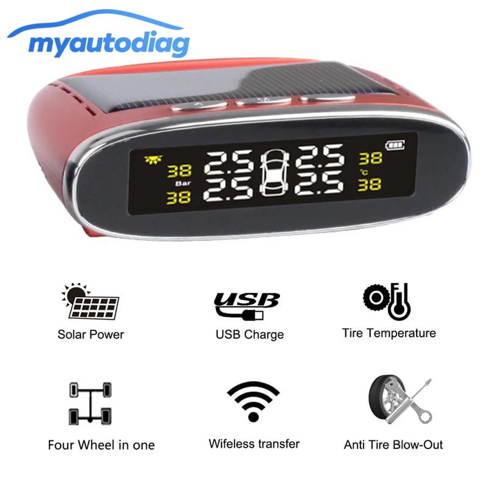 

2018 Solar Car TPMS Type Pressure Monitoring System Diagnostic Tool Tire Pressure Monitor Temperature Alarm Internal Sensors