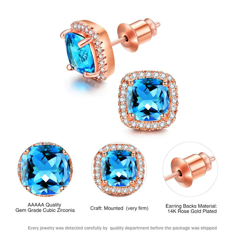 Cute Boho Female Crystal Green Stone Earrings Fashion Rose Gold Wedding Earrings Vintage Double Stud Earrings For Women