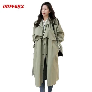 

Korea Style 2020Spring Long Women Trench Coat Causal Waist Belt Shawl Overcoat Thin Single-breasted Army Green Coats ODFVEBX