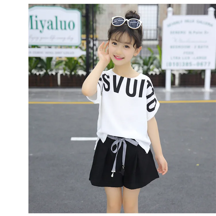 Summer Children Clothing Sets For Girls 2019 Fashion Letter Print Tshirts Tops Shorts Teenage Clothes 2Pcs Kids Suit 10 12 Years (16)