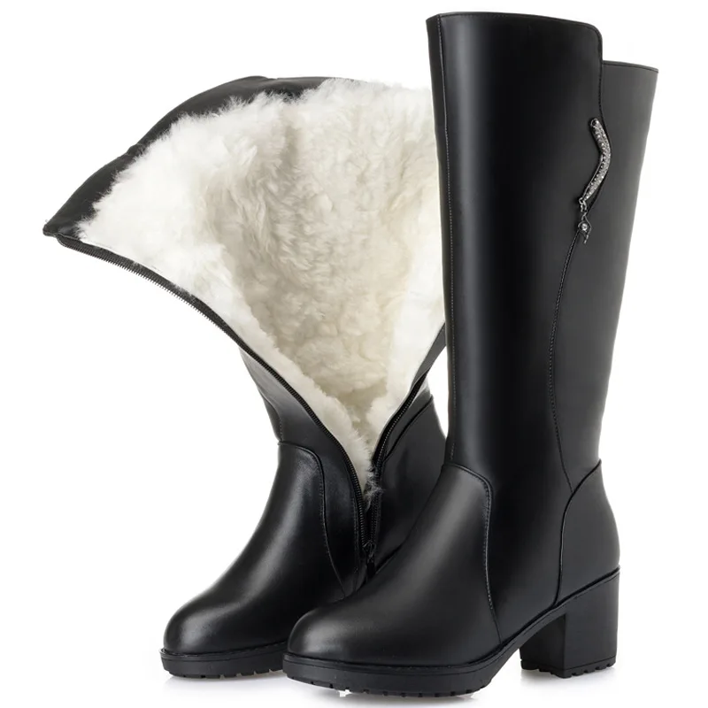 

Crystal Brand Women boots Winter Shoes Genuine Leather women Boots real wool laddies Shoes High Quality Knee High botines mujer