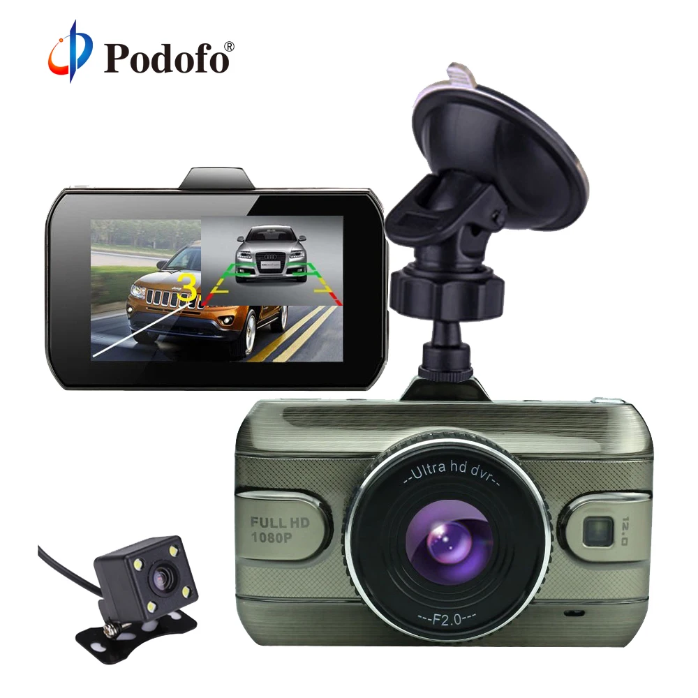 Podofo Car DVR 3 0 Inch Dual Lens font b Camera b font Dashcam FHD 1080P