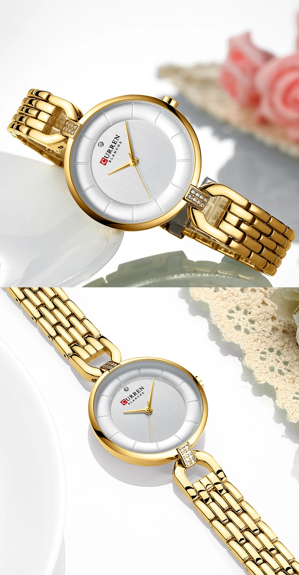 Женские часы CURREN, роскошный бренд, модные повседневные женские кварцевые наручные часы, розовое золото, нержавеющая сталь, сетка, часы для девушек