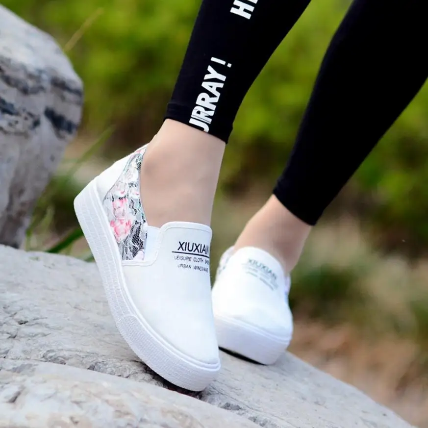 

Women Ladies Lace Walking Shoes Sports Muffin Shoes Shallow Canvas Round Toe Shoes Dropshipping 0810