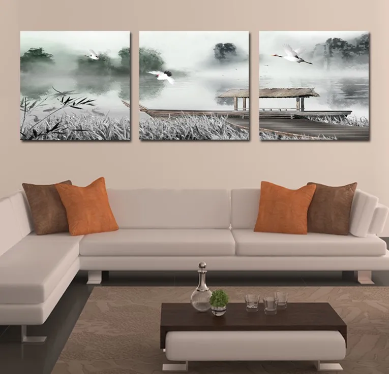 

2017 Hot Sale Very Beautiful Traditional Chinese Freehand Brushwork Canvas Painting With Birds And Ship Picture Oil Painting