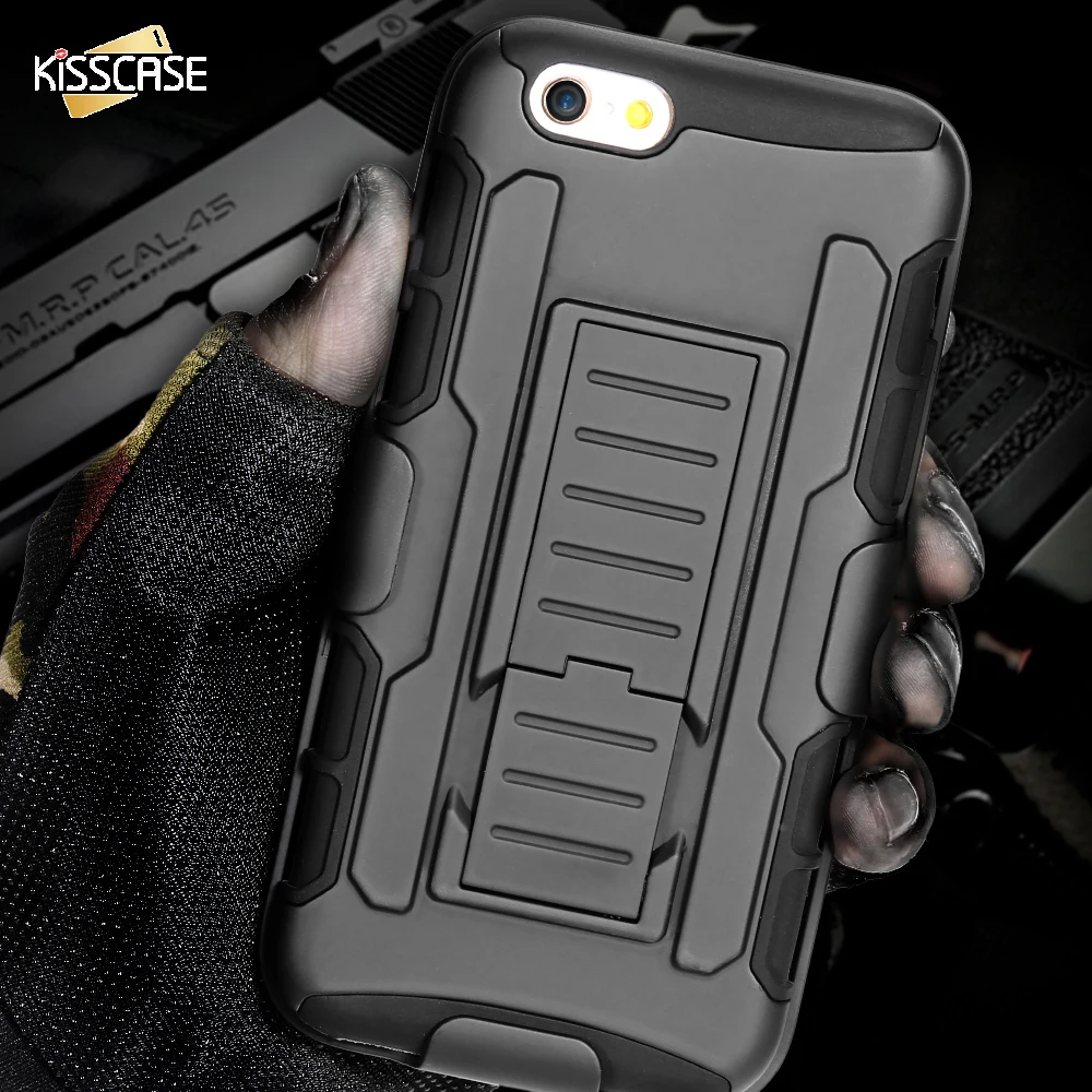 Koop KISSCASE Cool Zwart Militaire Armor Case Voor iPhone 6 6 S 5 S 5C 5 4 S 4 6 6 S Plus Kickstand Cover Voor LG G4 G3 G2 Voor HTC M7 M8 M9