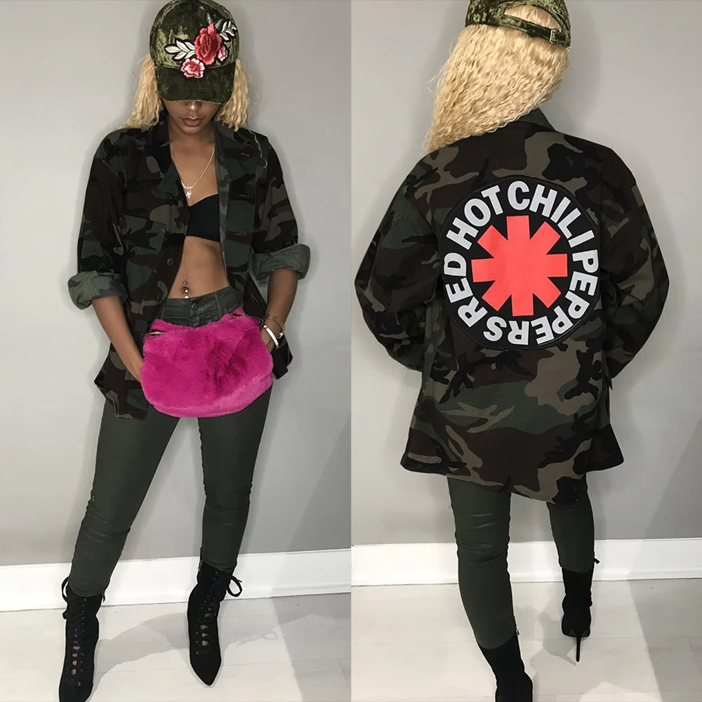 Autumn Camouflage Streetwear Coat Back Letter Print Turn Down Collar Outfit Jackets Single Breasted Wide Waisted MOS-M831 | Женская