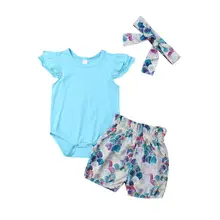 Повседневные комплекты одежды для новорожденных девочек; Летний комбинезон+ шорты+ повязка на голову; комплект из 3 предметов