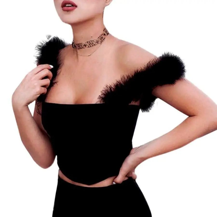 

New Women Sleeveless Tops Vest Feathers Strap Backless Halter Tank Solid T-shirt Camis Casual Sleeveless Straps Tanks