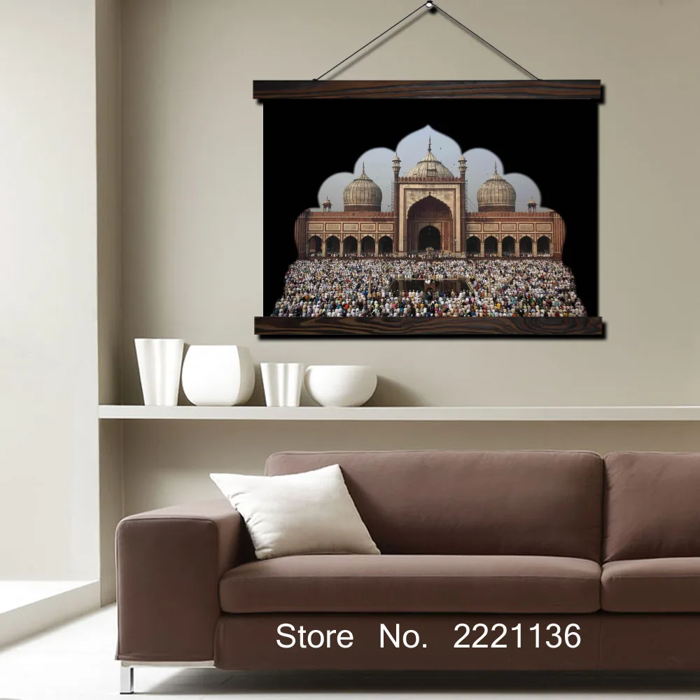 

Islam Worship Door HD Print Scroll Paintings Wall Art Printed Hanging Framed Canvas Painting Modern Home Decoration