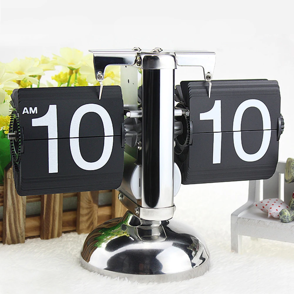 

Double Stand Internal Gear Operated Desktop Clock Page Turning Office Accurate Study Room Decoration Retro Home Flip Down Indoor