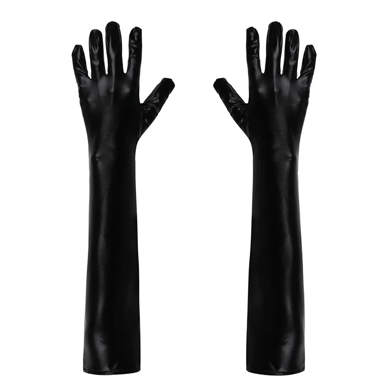 1 пара взрослые мужские длинные перчатки для женщин Wetlook перчатки лакированная кожа полный палец перчатки металлические вечернее платье