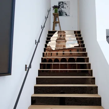 

13Pcs/Set DIY Old Tower Building Picture Stairs Stickers Fall Floor Wall Decor Decals Sticker Home Decoration July241