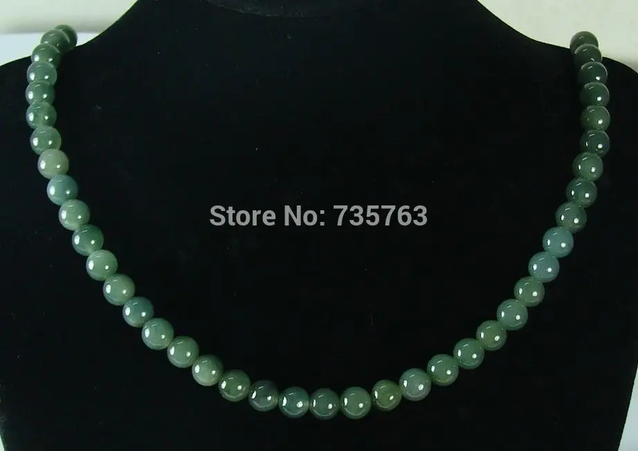 

NEW N489 Oil Green Jade Bead Necklace Chinese Natural Grade A Jade Jadeite