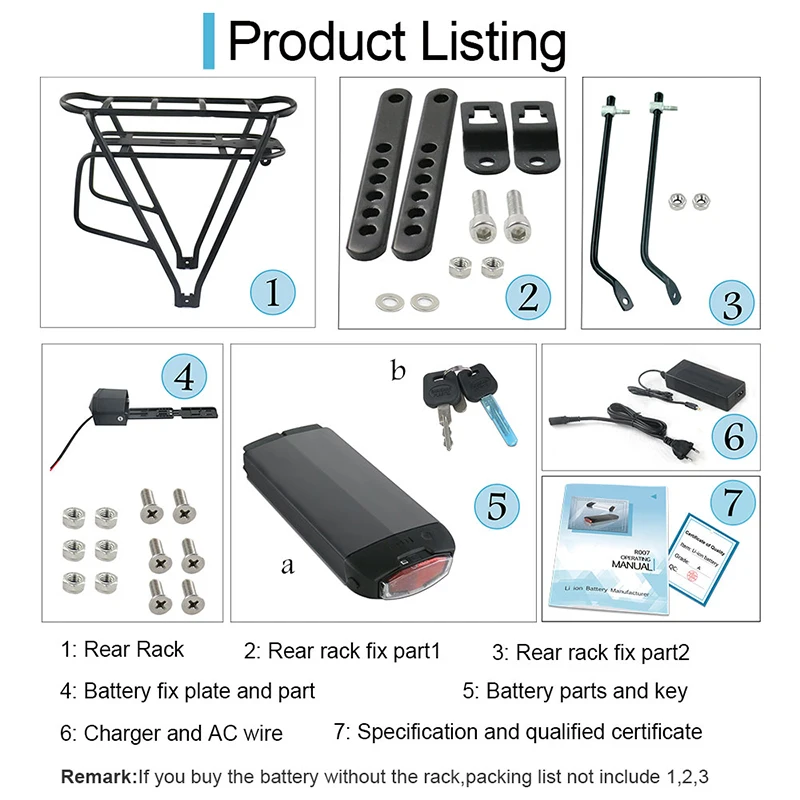 Excellent Rear Rack Electric Bike Batteries 36v 13ah Ebike Lithium ion Battery with Samsung Cell for 36V 500W 350W Motor 1