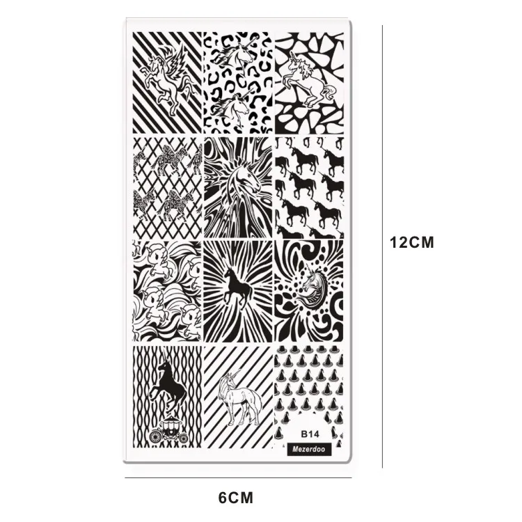 1 шт. прямоугольная штамповочная пластина Единорог Лошадь Леопард оригами шаблон маникюрный шаблон пластинки для ногтей Mezerdoo B14