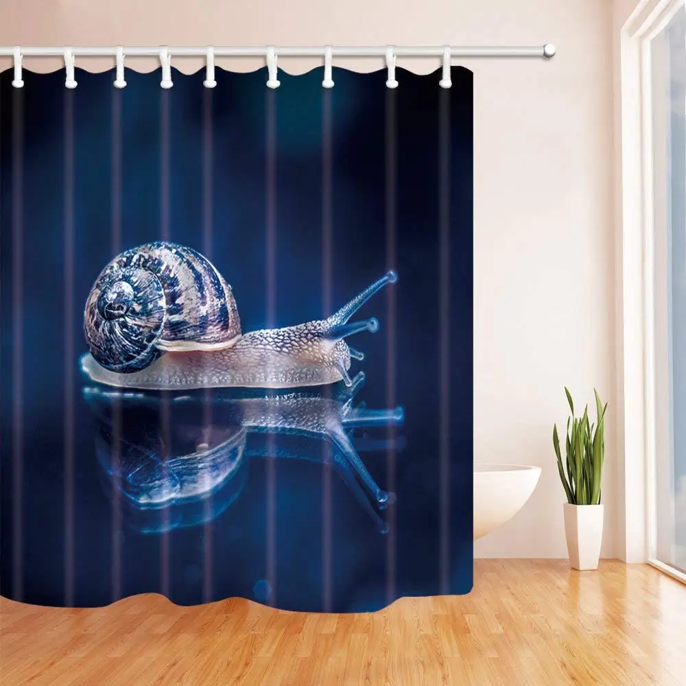 

Personality Animal Snail Pattern Theme Shower Curtain Lovely Dreamlike Snail Reflection Dream Blue Black Background