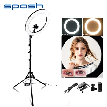 

spash 18" LED Ring Light Bi-color 3200K-5500K CRI90 512 LEDs Photography Ring Lamps LED Video Light with Tripod Phone Holder