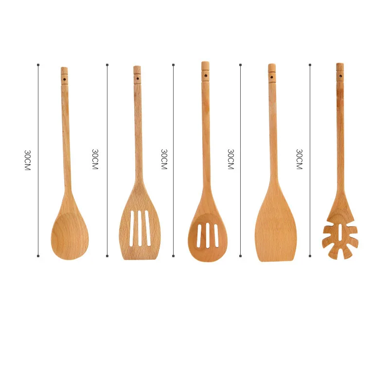 High Quality Natural Beech Wooden Spoon Shovel Spaghetti Server Slotted Turner Special Kitchen Accessories Cooking Tool 5pcs High Quality Natural Beech Wooden Spoon Shovel Spaghetti Server Slotted Turner Special Kitchen Accessories Cooking Tool 5pcs