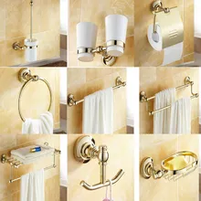 Bathroom Accessories Gold Brass Collection, Towel Ring, Paper Holder, Toilet Brush, Coat Hook, Bath Rack, Soap Dish aset021 antique brass luxury bathroom accessory paper holder toilet brush rack commodity basket shelf soap dish towel ring
