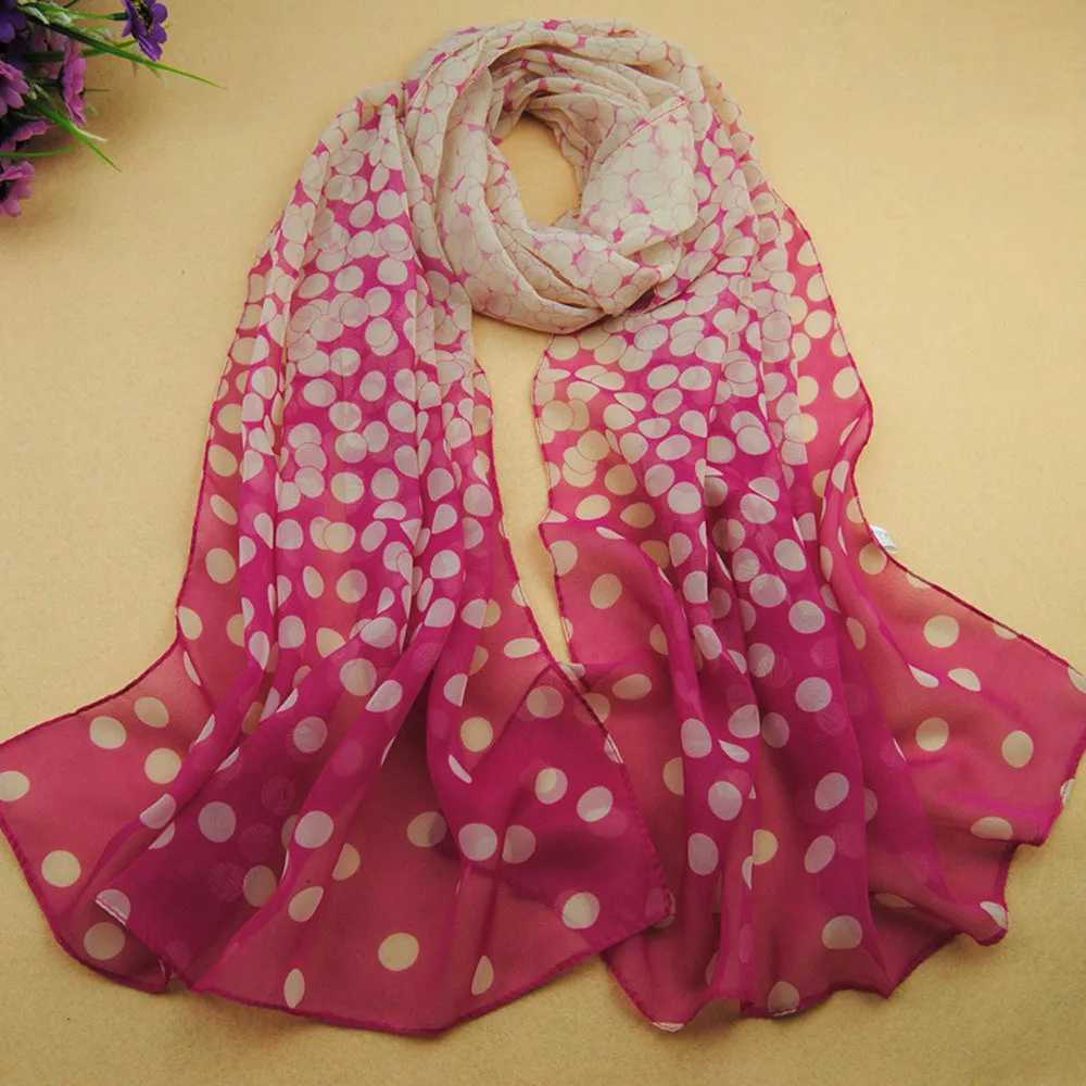 

New Stylish Top Grade 160X50cm Spotted Girl Long Soft Silk Chiffon Scarf Wrap Polka Dot Shawl Scarve For Women Girls