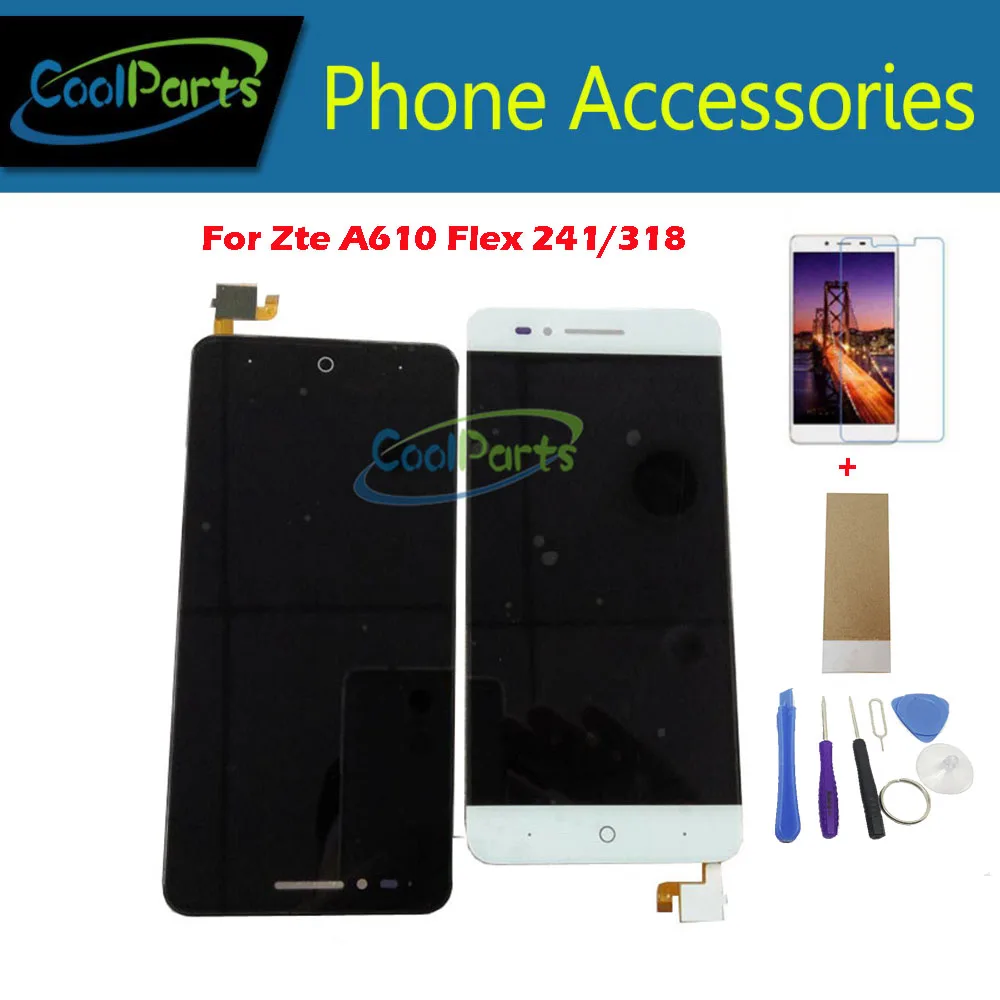 

1PC/Lot 5.0Inch For ZTE Voyage Blade A610 LCD Display Screen +Touch Screen Digitizer Assembly Black White Color With Kits