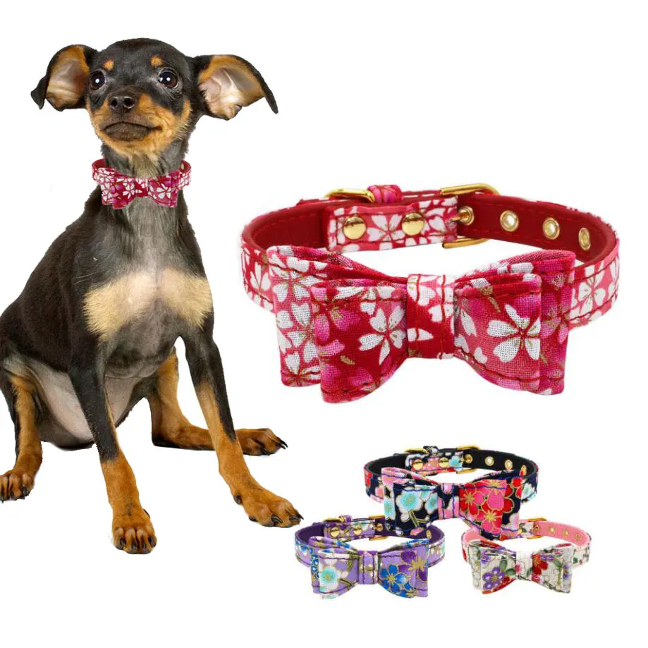 

Bowknot Dog Collar Puppy Kitten Printed Bowtie Collars Soft Leather Padded Small Medium Dogs Cats Collar Necklace Chihuahua Pug