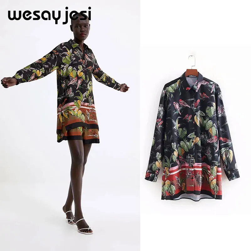 

2019 summer spring dress women vestidos a-line long sleeve flower print button mini dress vestidos de fiesta party dress