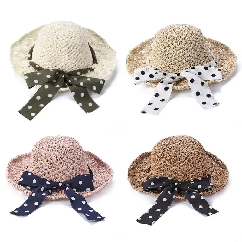 Toddler Straw Sun Hat Summer Cap Baby Princess Bowknot Flower Hats Breathable