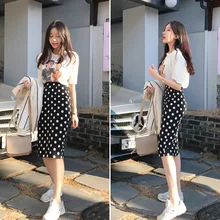 Женская летняя сетчатая юбка-пачка в богемном стиле, до середины икры, с завышенной талией, прямые женские повседневные юбки в горошек