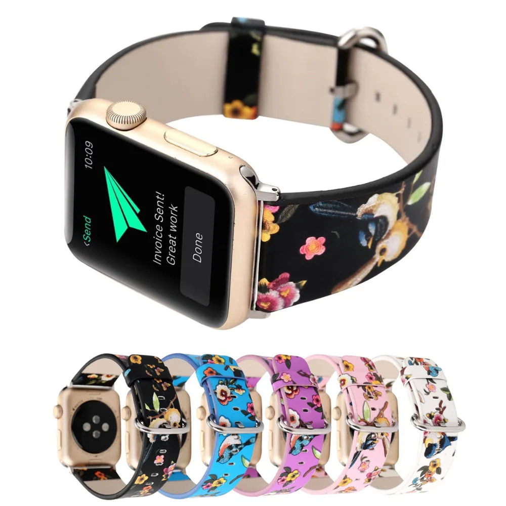 2018 группа цветы ремешок для apple watch 42 мм/38 мм из натуральной кожи запястье браслет