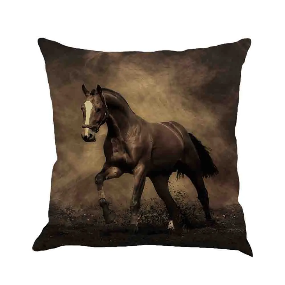 45x45cm Horses Pattern Flax Cushion Cover Case Steed Animal War Horses