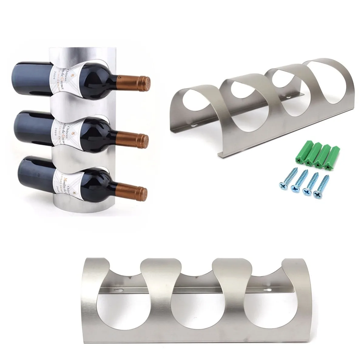 1Pc Stainless steel Wine Rack Bar Wine Bottle Holders Bottles Wall Mounted Storage Rack For
