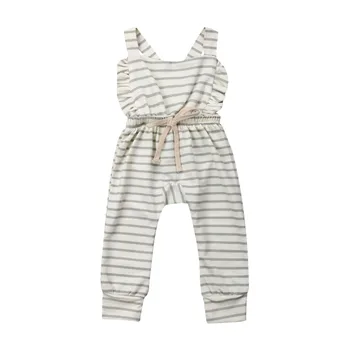 

2019 Newborn Kid Baby Girl Bandage Clothes Stripe Overalls Romper Sunsuit 1PC Outfit 0-3Y