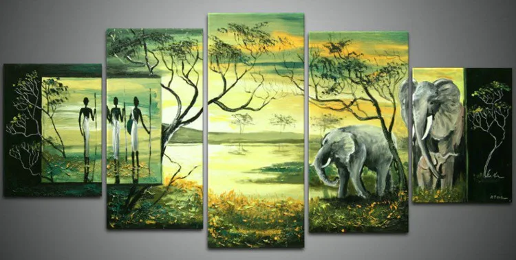 Framless-Printing-on-canvas-Africa-Sunset-Wall-Art-Decoration-Hand-painted-oil-painting-5pcs-Modular-pictures (2)