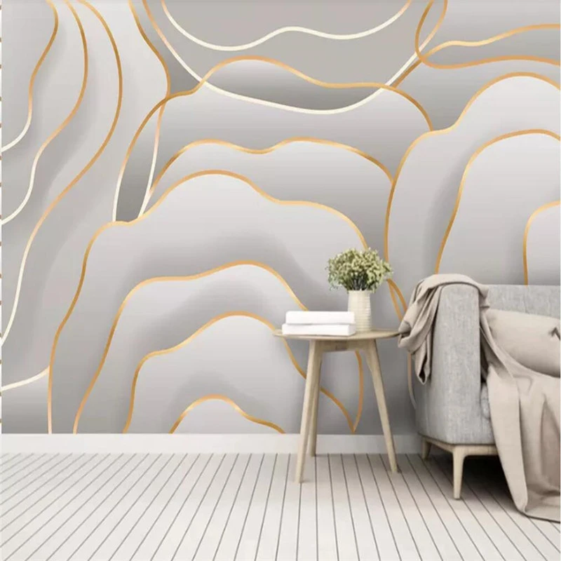 Custom Wallpaper Rose Simple Art 3d Gold Line Modern Nordic Wall Decoration High Grade Waterproof Material Fabric Textile Wallcoverings Aliexpress