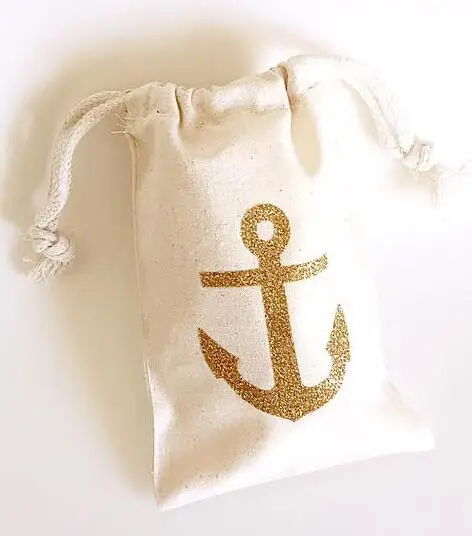 Glitter Nautical Anchor Wedding Hangover Kit Jewelry Favor Muslin Bags Bachelorette Hen Bridal Shower Champagne Party Gift Bag In