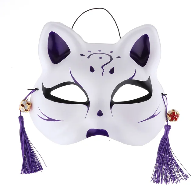 YiZYiF Cat Mask Hand painted Japanese Half Face PVC Tassels Small Bells