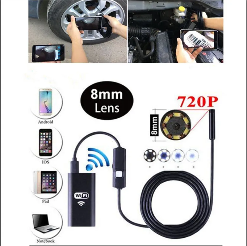 

For Android iPhone WIFI Endoscope Waterproof Borescope Inspection Camera 6 LED
