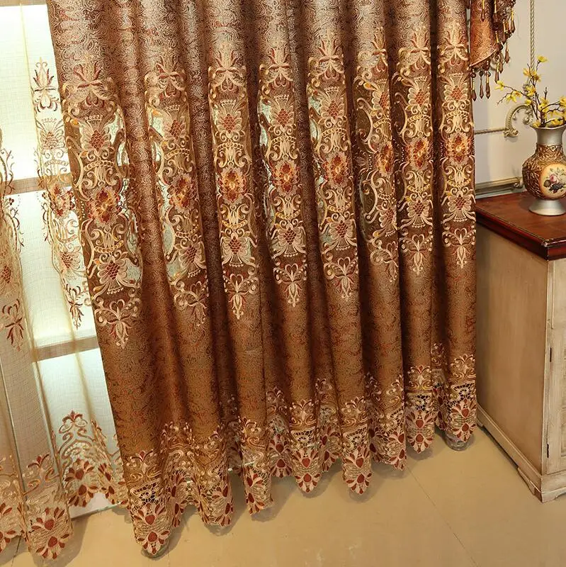 Европейские классические шторы для гостиной, черная занавеска для спальни, роскошные тюлевые шторы с вышивкой, французская занавеска для виллы - Цвет: curtain