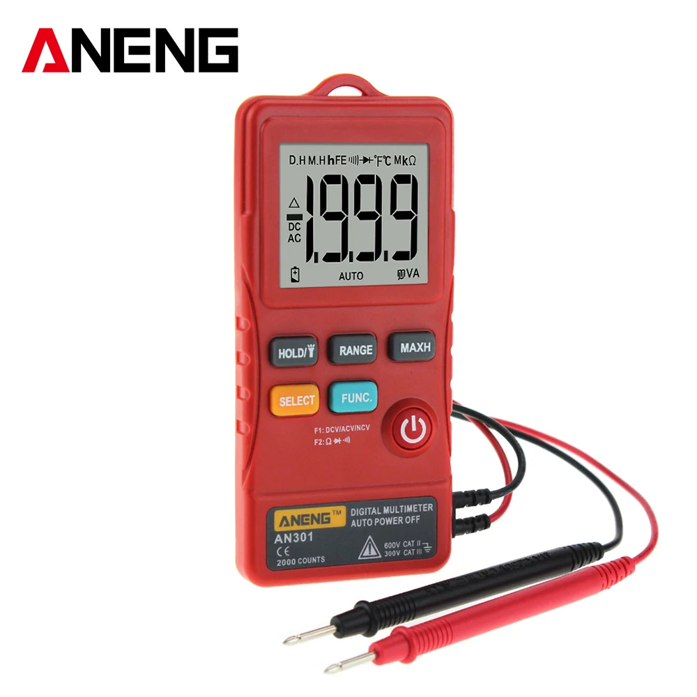 

ANENG AN301 Mini Digital Multimeter 1999 Counts AC DC Voltmeter Ohm Voltage Frequency Meter with LED Light
