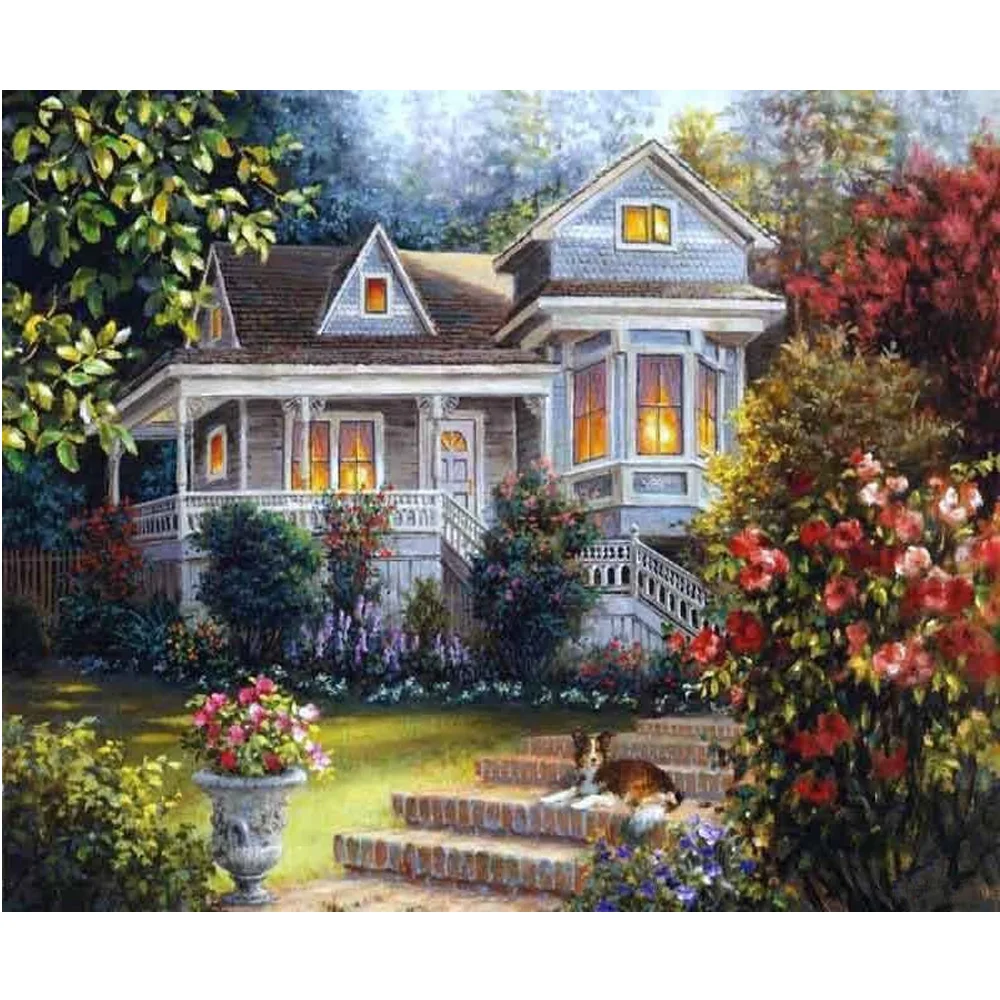 

Diamond Embroidery Scenic Villa DIY Diamond Painting Cross Stitch Full Square Drill Needlework Mosaic Decor Paintings dog H1569