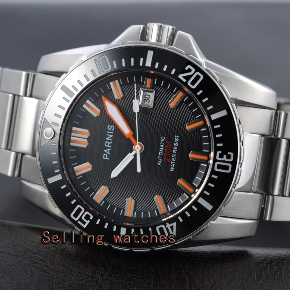 

43mm Parnis white marke date window Sapphire glass 20atm automatic MIYOTA movement mens diving watch