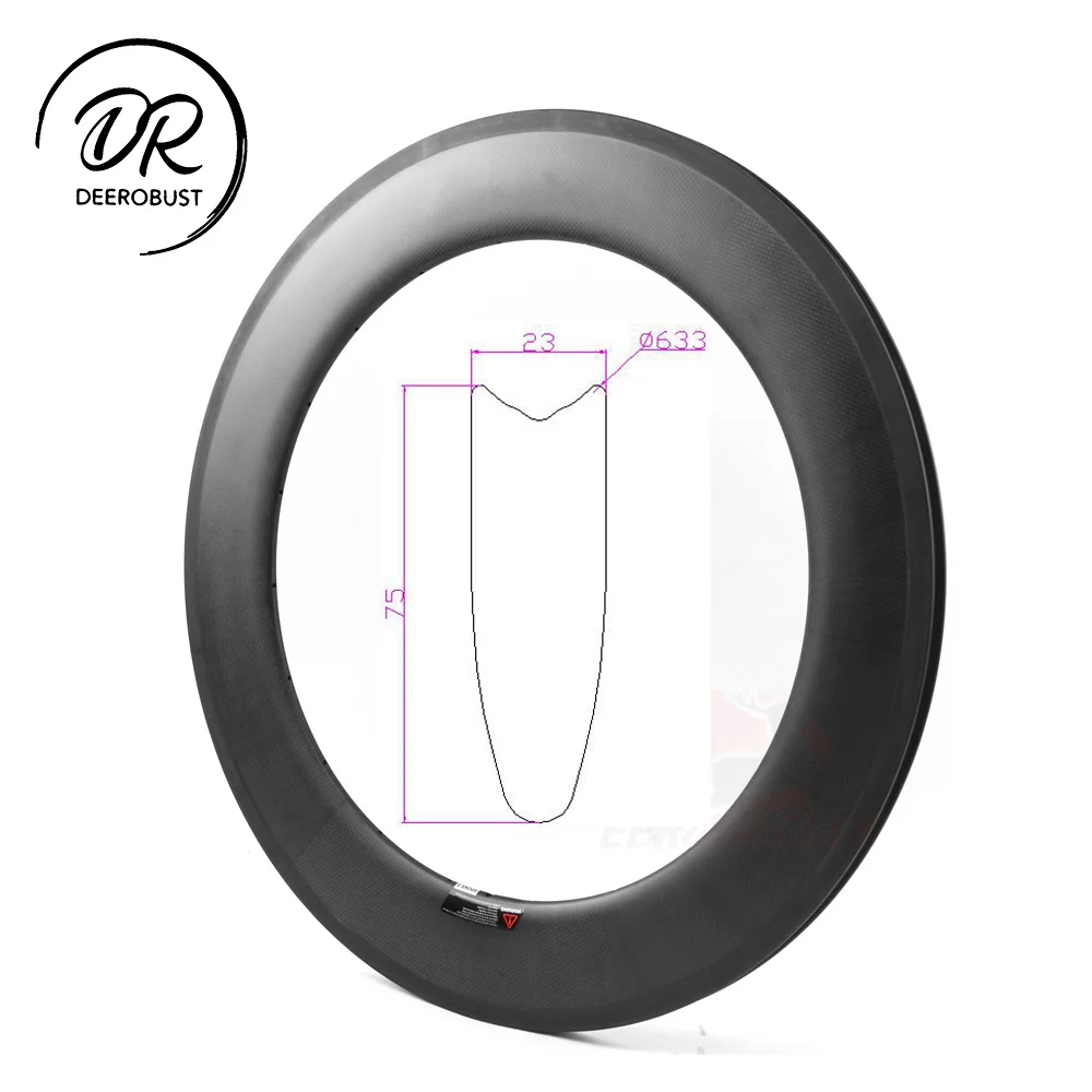 

700c 75mm x 23mm Tubular Road Bike Carbon Rims Bicycle Racing Rim Time Trials Triathlons Wheel basalt brake surface UD 3K 12K